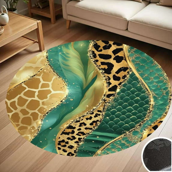 Golden Animal Print Abstract Round Carpet Living Room Bedroom Home Decoration Coffee Table Mat Lounge Rug Chair Mats