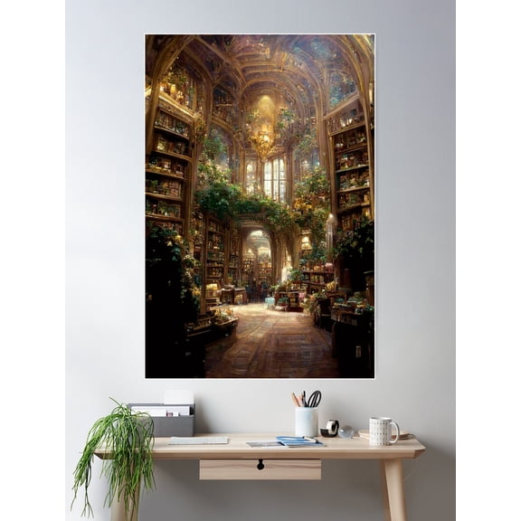 Golden Antique Library Conservatory Poster Wall Art, Modern Wall Decor For Living Room Bedroom, 16x24 UNFRAMED