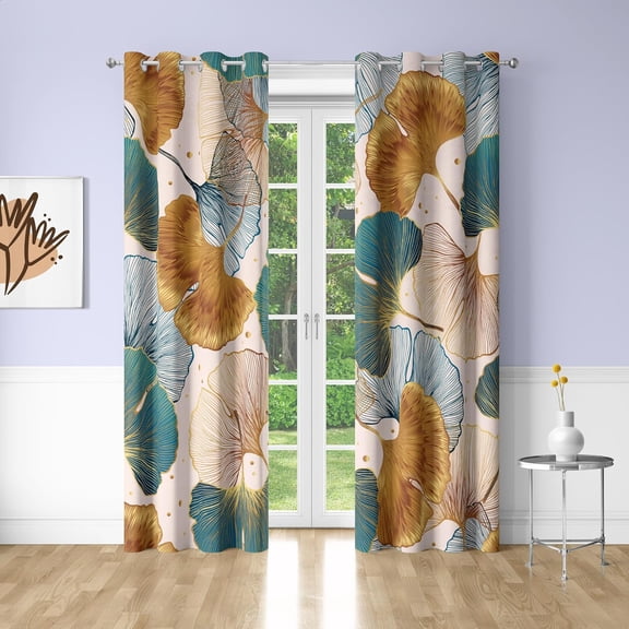 Golden Apricot Leaf Window Curtain Abstract Art Printing Decorative Blackout Curtains for Bedrooms 2 Panels Set Thermal Blackout Curtain Panels for Bedroom-52"W x 45"L (Pack of 2)