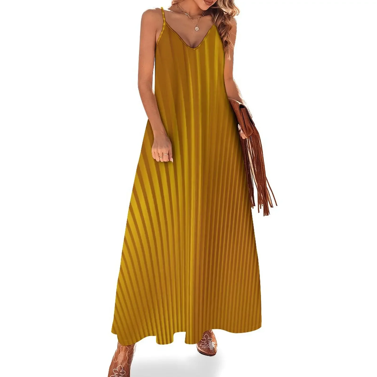 Golden Art Pattern Sleeveless Dress women's evening dress 2025 dresses ...