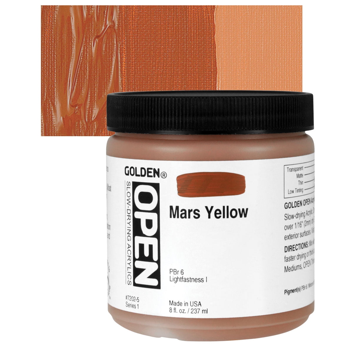 Golden Open Acrylics - Mars Yellow, 8 oz Jar