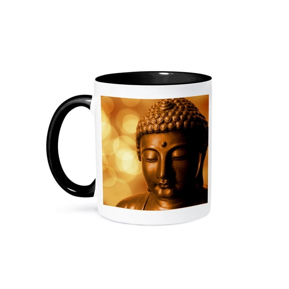 3dRose, Golden Asia Buddha Symbol, 11oz Two-Tone Black Mug