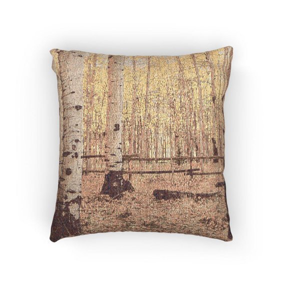 Golden Aspen Forest and Wooden Fence Woven Pillow, 17 x 18 in, Double Sided
