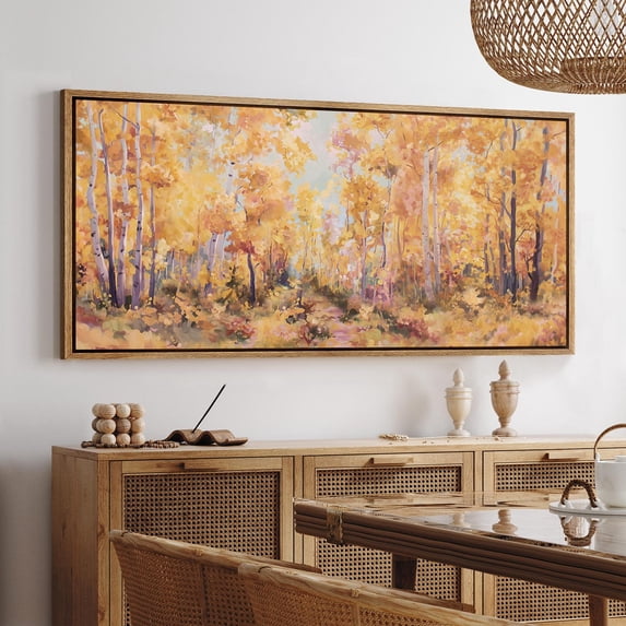 Golden Aspen Tree Wall Art, Large Autumn Forest Landscape Framed Canvas ...
