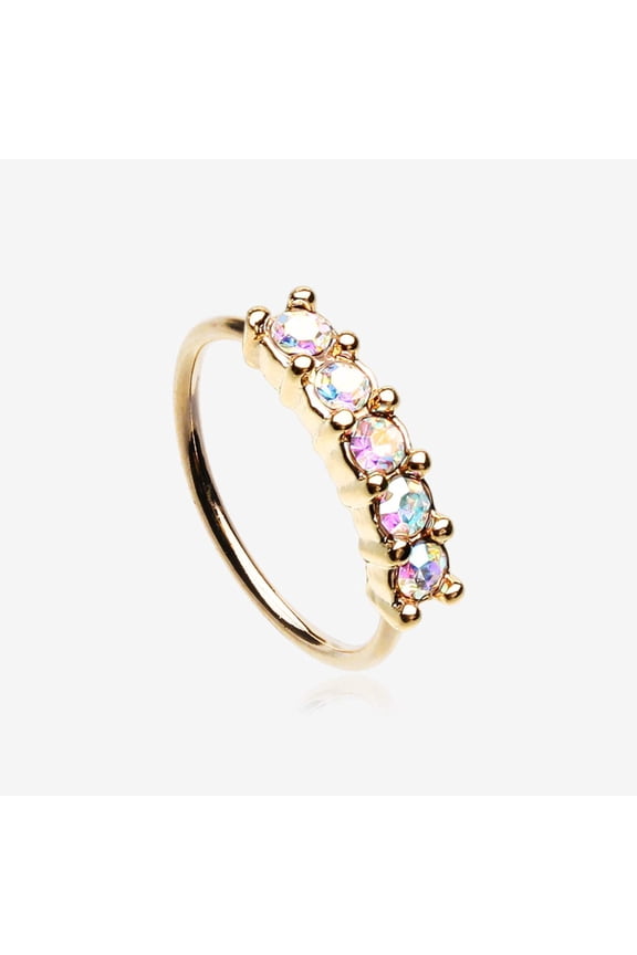 Golden Aurora Multi-Gem Princess Prong Sparkles Bendable Hoop Ring