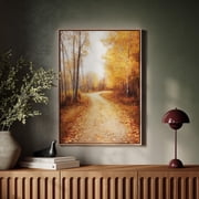 Golden Autumn Birch Path Poster Serene Fall Landscape Wall Art Rustic Seasonal Woodland , Poster Print Only