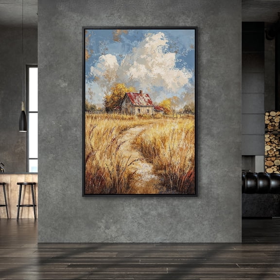 Golden Autumn Countryside Art, Barn and Meadow Print, Rustic Farmhouse Decor, Cozy Fall Wall Art, Ready to Hang Artwork Poster Decor, Size 24x36 UNFFRAMED F03.1.8l2733