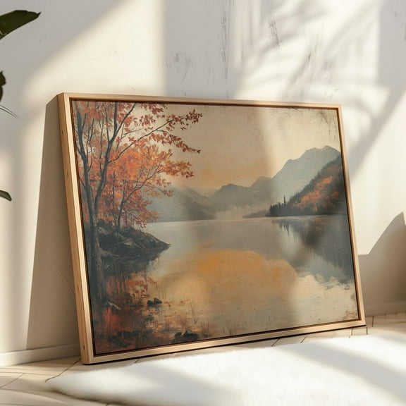 Golden Autumn Lake Landscape Print, Peaceful Mountain Reflection Wall Art, Fall Nature Scene For Rustic Or Cabin Home Decor Wall Art, Modern Wall Decor, 24x36 UNFRAMED