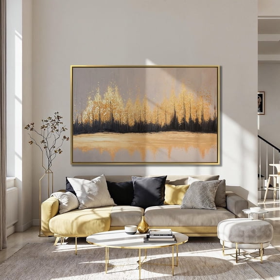 Golden Autumn Trees Art Abstract Landscape, 24x36 UNFRAMED