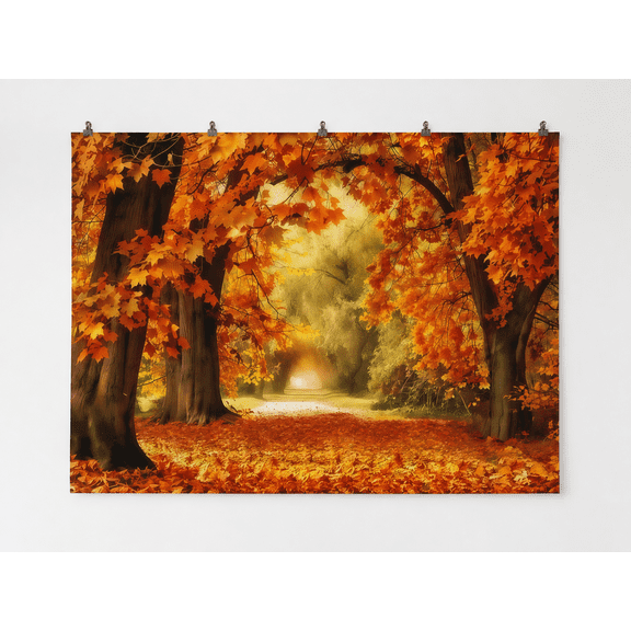 Golden Autumn Woodland Path Printed Backdrop, 210 x 150 cm