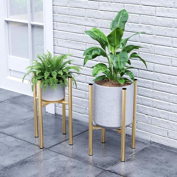 Golden-B 2 Pack Adjustable Metal Plant Stand, Mid Century Modern Indoor Outdoor Planter Holder For 8-14 Inch Pots