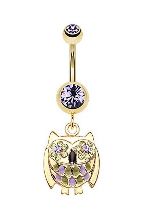 Golden Baby Owl Sparkle WildKlass Belly Button Ring