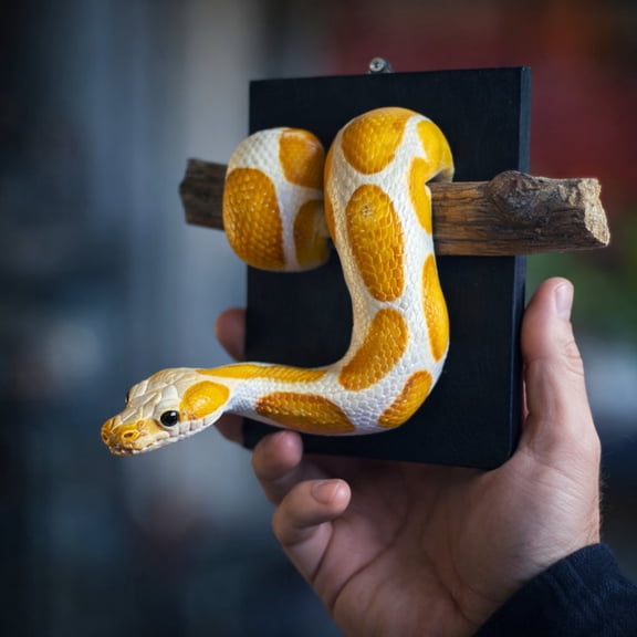 Golden Ball Python Wall Sculpture, Realistic Reptile Art for Eclectic Decor, Metal Finish, Mounts on Wall Entryway Living Room, Unique Gift for Snake Lovers