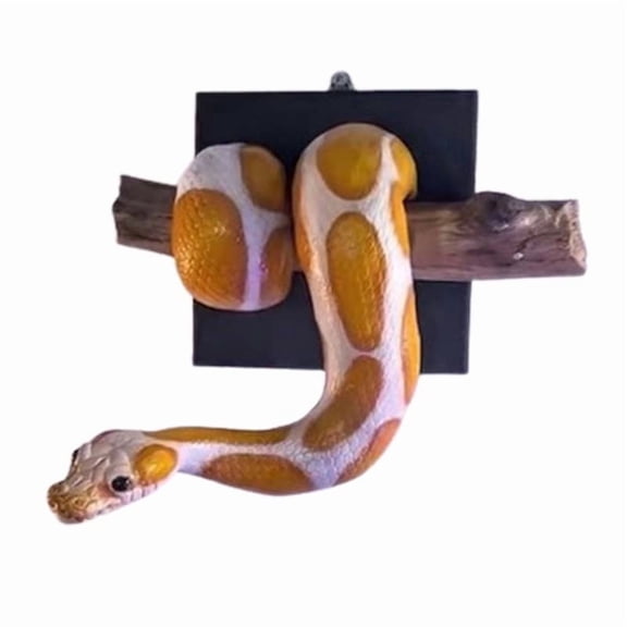 Golden Ball Python Wall Sculpture Realistic Reptile Home Decor Brass Snake Art for Eclectic Wall Entryway Bar Living Room Home Office Decor in Golden White Lifelike Hand-Crafted Coiled Design