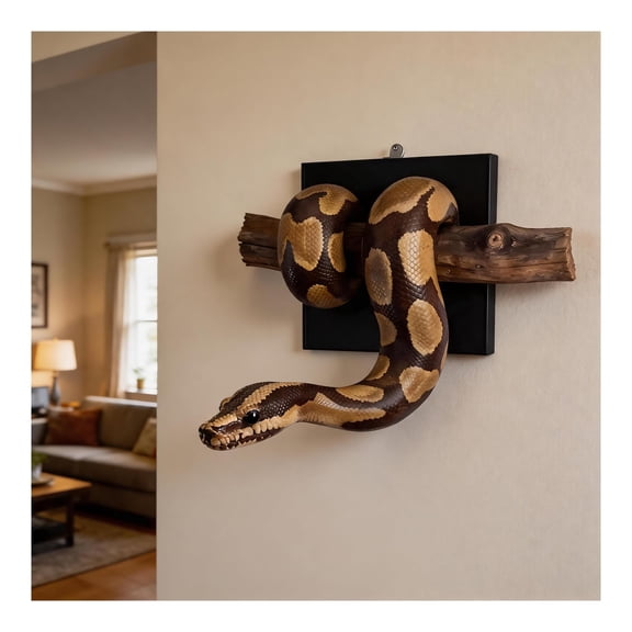 Golden Ball Python Wall Sculpture, Realistic Snake Wall Decor, Resin Python Hanging Wall Art, 3D Snake Statue for Living Room Bedroom Home Decor, Symbol of Strength & Prosperity (Black)