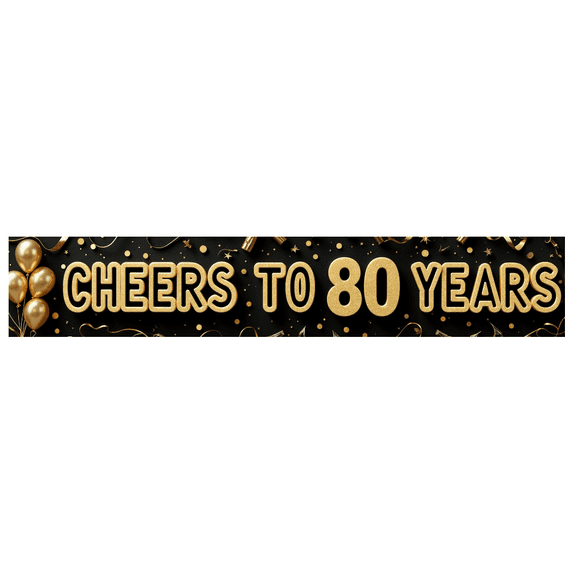 Golden Balloon Cheers Banner for 80th Milestone Birthday Party Celebration Event Decoration