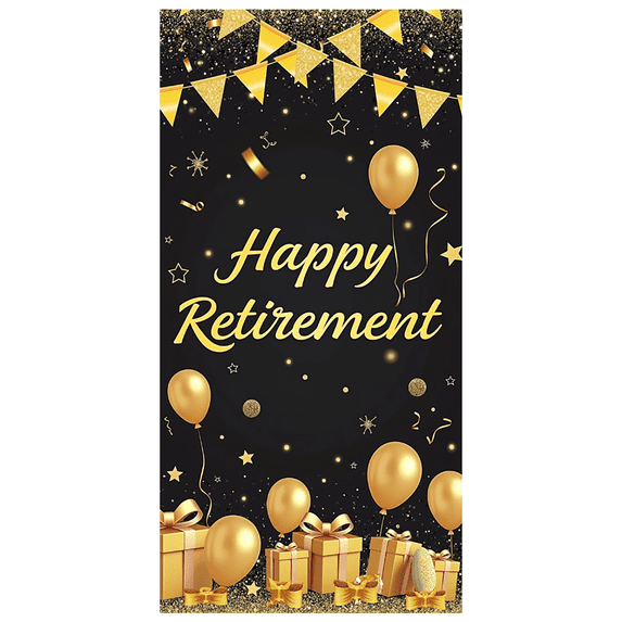 Golden Balloon Happy Retirement Party Banner Event Decoration Gold Stars Gift Design for Retirement Celebration Indoor Party Decoration Office Event