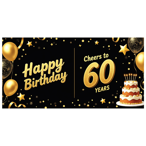 Golden Balloon Themed 60th Birthday Backdrop Banner Party Decoration Background Photography Props for Birthday Party Celebrations Photo Booth Decor Happy Birthday Cheering Decor