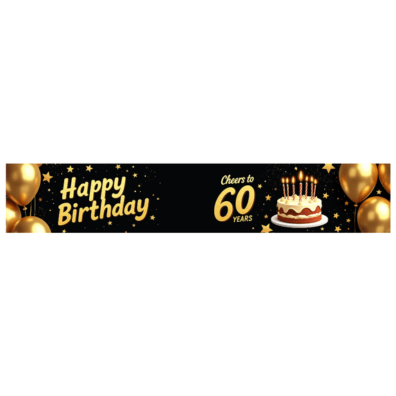 Golden Balloon Themed 60th Birthday Backdrop Banner Party Decoration Background Photography Props for Birthday Party Celebrations Photo Booth Decor Happy Birthday Cheering Decor
