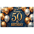 thumbnail image 1 of Golden Balloons Happy Birthday Banner Metallic Balloons Fifty Celebration Banner for Milestone Anniversary Party Indoor Event Decoration, 1 of 8