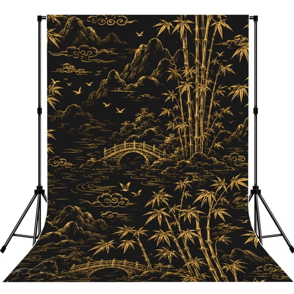 Golden Bamboo Grove Print Photography Backdrop 5x7Ft Background for Photo Studio Video Recording Birthday Party Wedding Home Decor