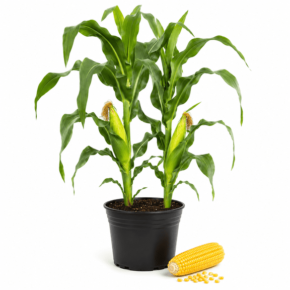 Golden Bantam 12 Row Sweet Corn Live Plants, 2 Starter Seedlings, 4 Inch Tall in 4 Inch Pot for Vegetable Gardens