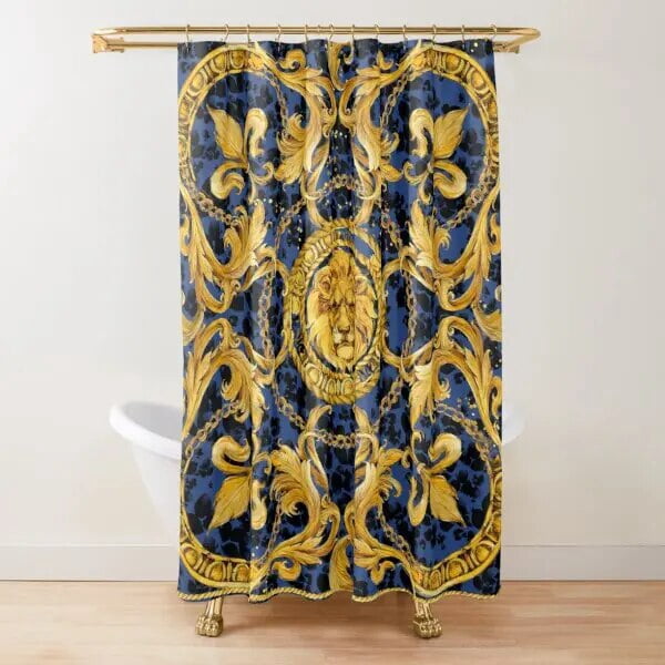 Golden Baroque Symmetrical Shower Curtain Golden Lion and Damask ...