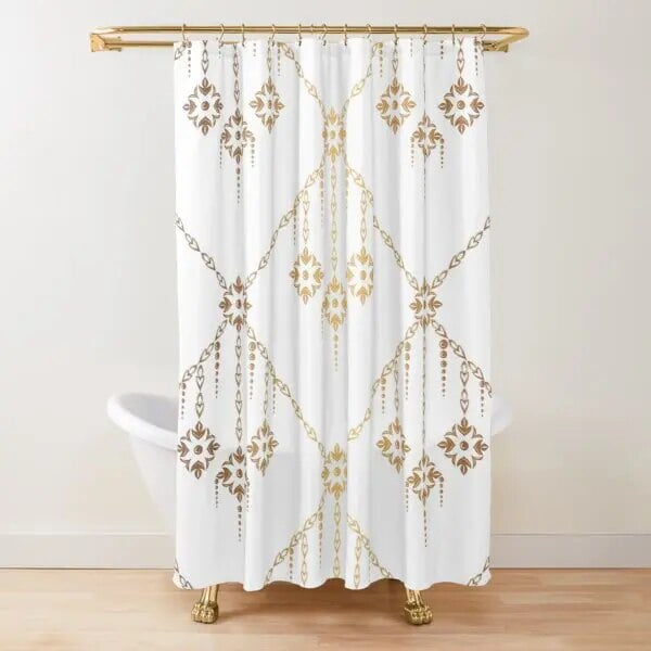 Golden Baroque Symmetrical Shower Curtain Golden Lion and Damask