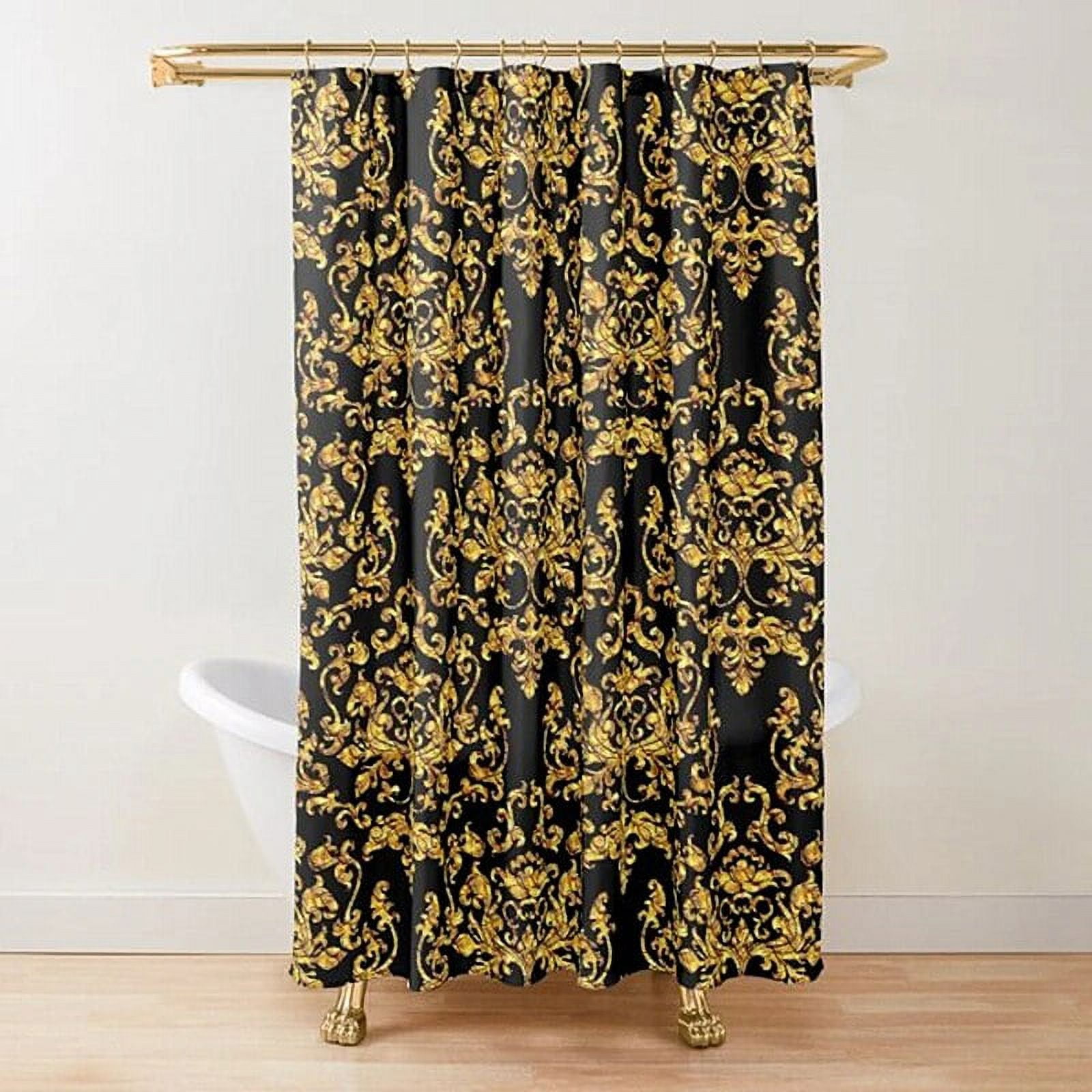 Golden Baroque Symmetrical Shower Curtain Golden Lion and Damask ...