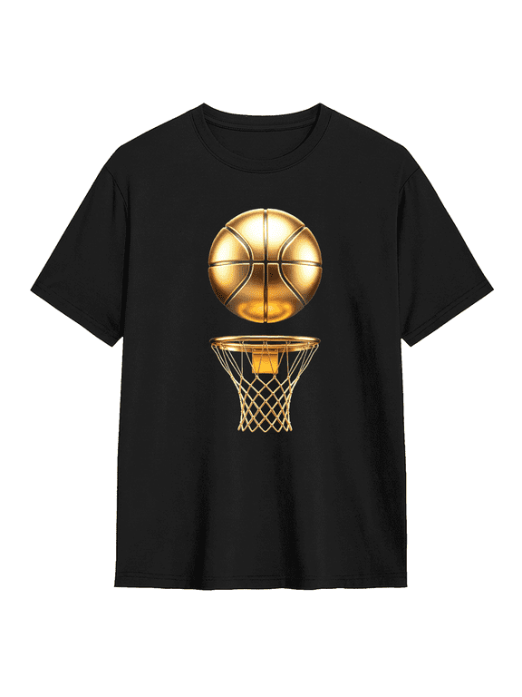Golden Basketball Hoop Dunk Graphic Tee for Men and Women Luxury Sports Athlete Cotton Short Sleeve T Shirt