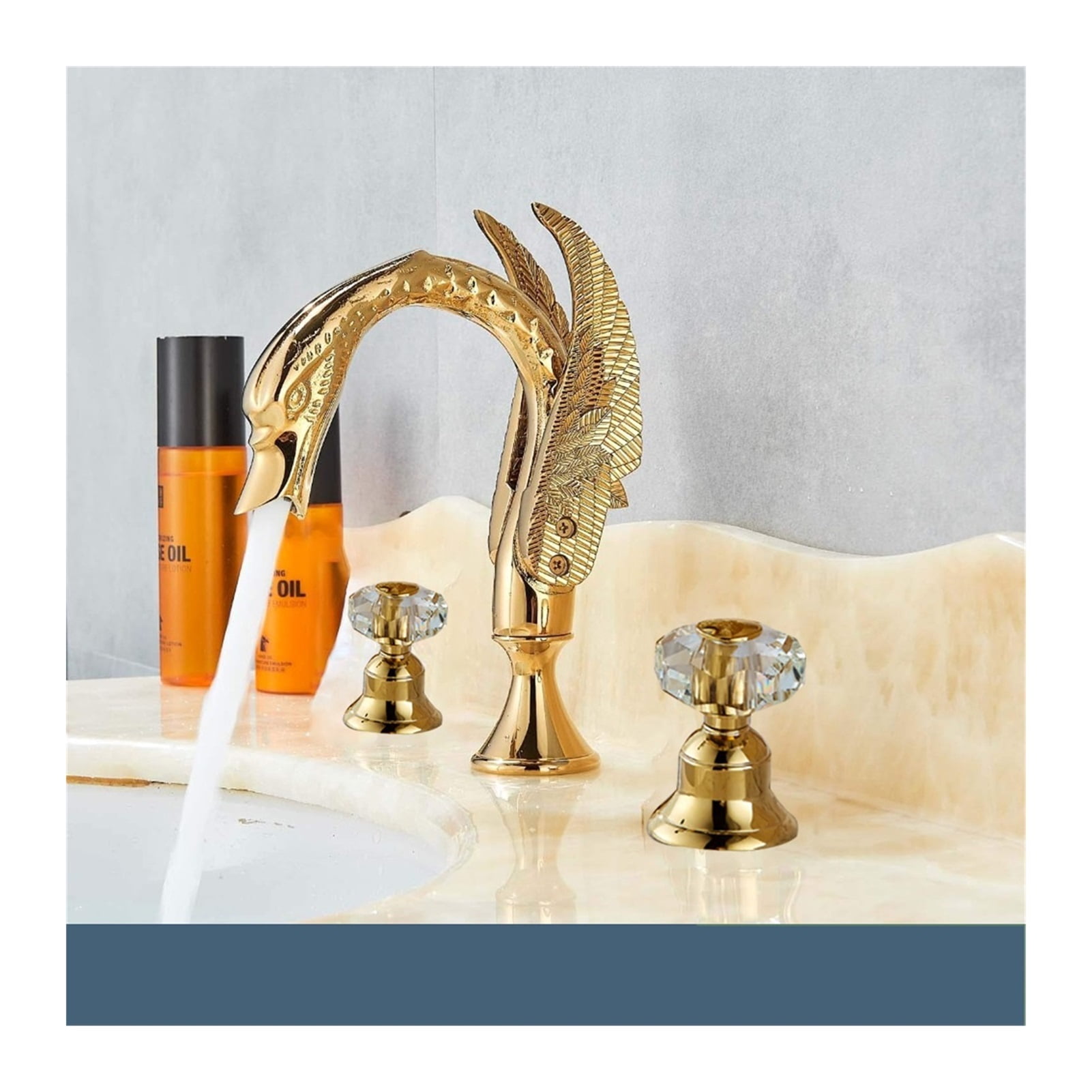 Golden Bathroom Basin Faucet Sink Tap Polished Gold Bathtub Swan Two Crystal Handwheel Elegant Mixer Tap Widespread
