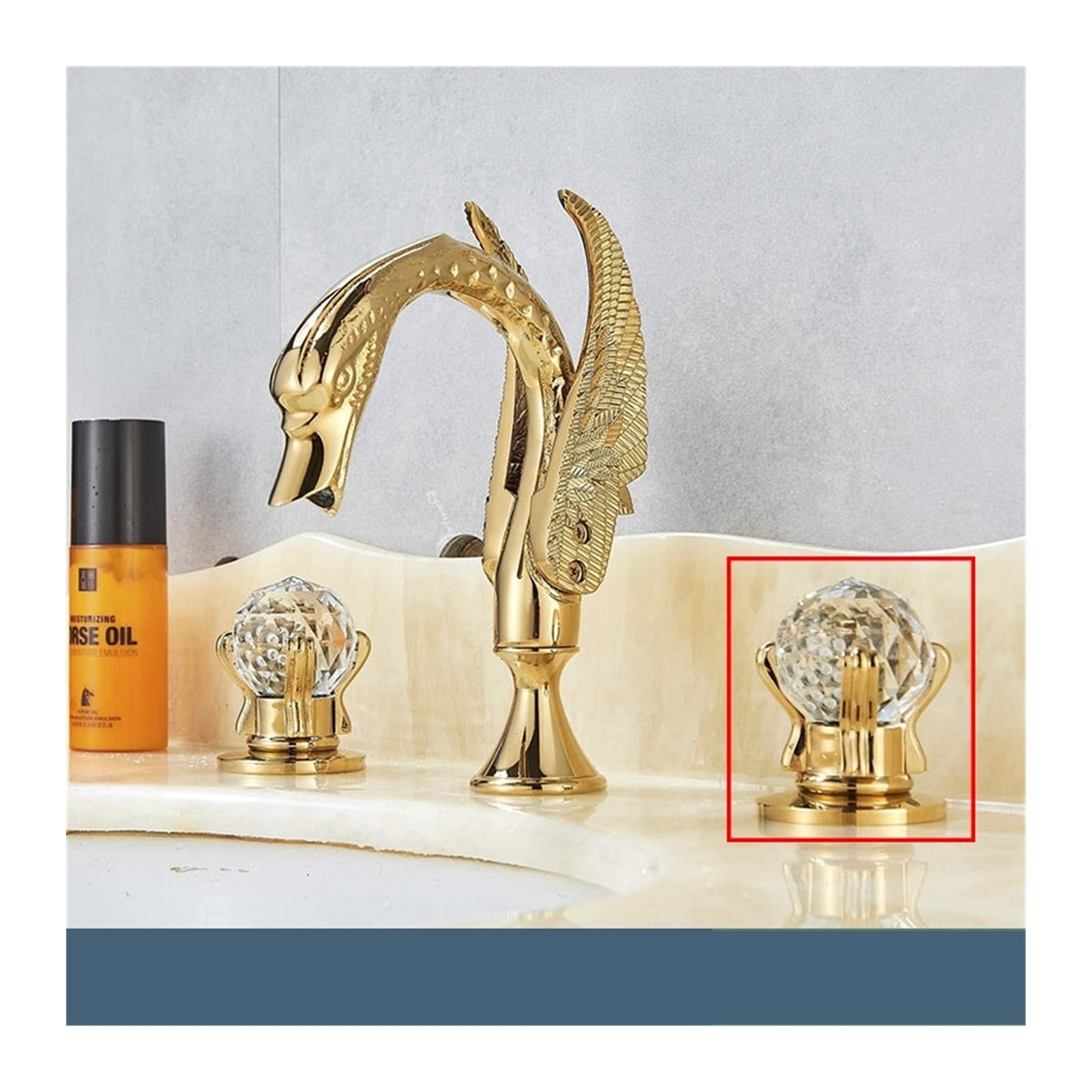 Golden Bathroom Basin Faucet Sink Tap Polished Gold Bathtub Swan Two Crystal Handwheel Elegant Mixer Tap Widespread
