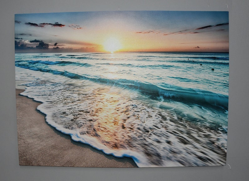Golden Beach Sunset Ocean Waves Canvas Wall Art 8x12 UNFRAMED - Walmart.com