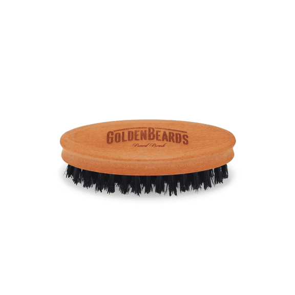Golden Beards Travel Beard Brush Pear Tree Wood Handle & Natural Boar Bristles Compact Grooming Tool That Fits in Your Bag, Perfect for Beard Maintenance on the Go