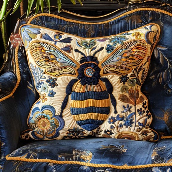 Golden Bee Quilted Pillowcase, Nature Decorative Pillow Cover