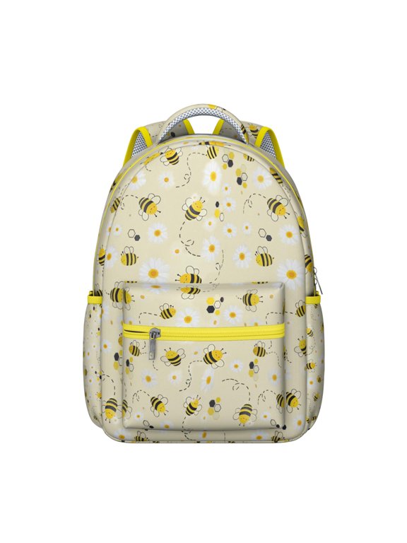 Golden Bees Embroidery Backpack - Luxury Bookbag for College Students, Premium Polyester Fabric, Hidden Passport Pocket, Chic Gift for Fashion Lovers