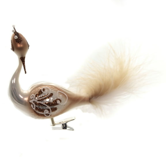 Golden Bell Collection 4.25In Brown & Copper Clip On Peacock, Glass, Ornament Bird Feather Crown Br486
