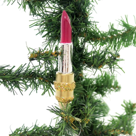 Golden Bell Collection Lipstick Glass Clip-On Ornament Makeup Nvv099 Hot Pink