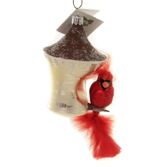 Golden Bell Collection PERCHED CARDINAL Glass Ornament Birdhouse Feather Br778