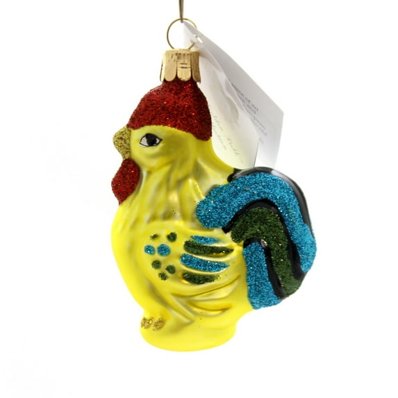 Golden Bell Collection Yellow Rooster Glass Ornament Neon Chicken An394