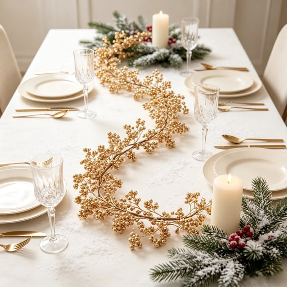 Golden Berry Garland Christmas Gold Artificial Vine Hanging Decorations for Mantel Staircase Window Winter Wonderland Holiday 70.8in