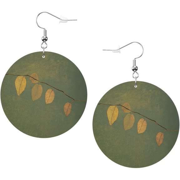 Golden Best Leaves Earrings for Women PU Leather Dangle Earrings, Lightweight Round Shape Leather Teardrop Dangly Ear Pendants Jewelry Gift[e454]