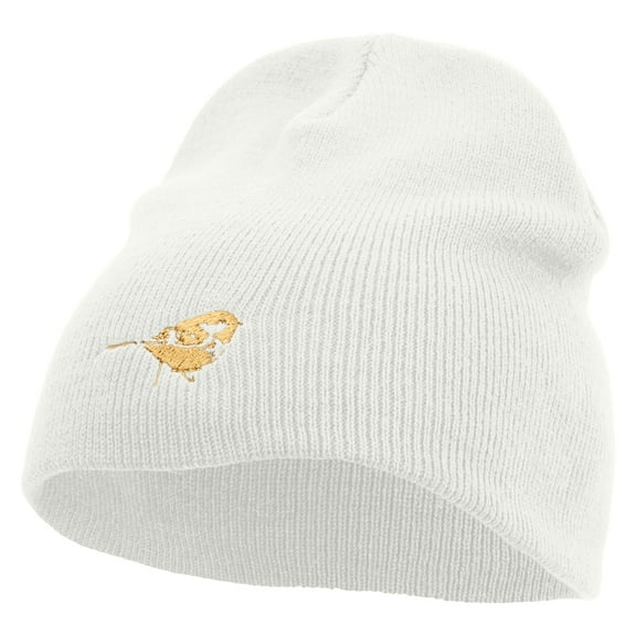 Golden Bird Embroidered 8 Inch Short Beanie - White OSFM