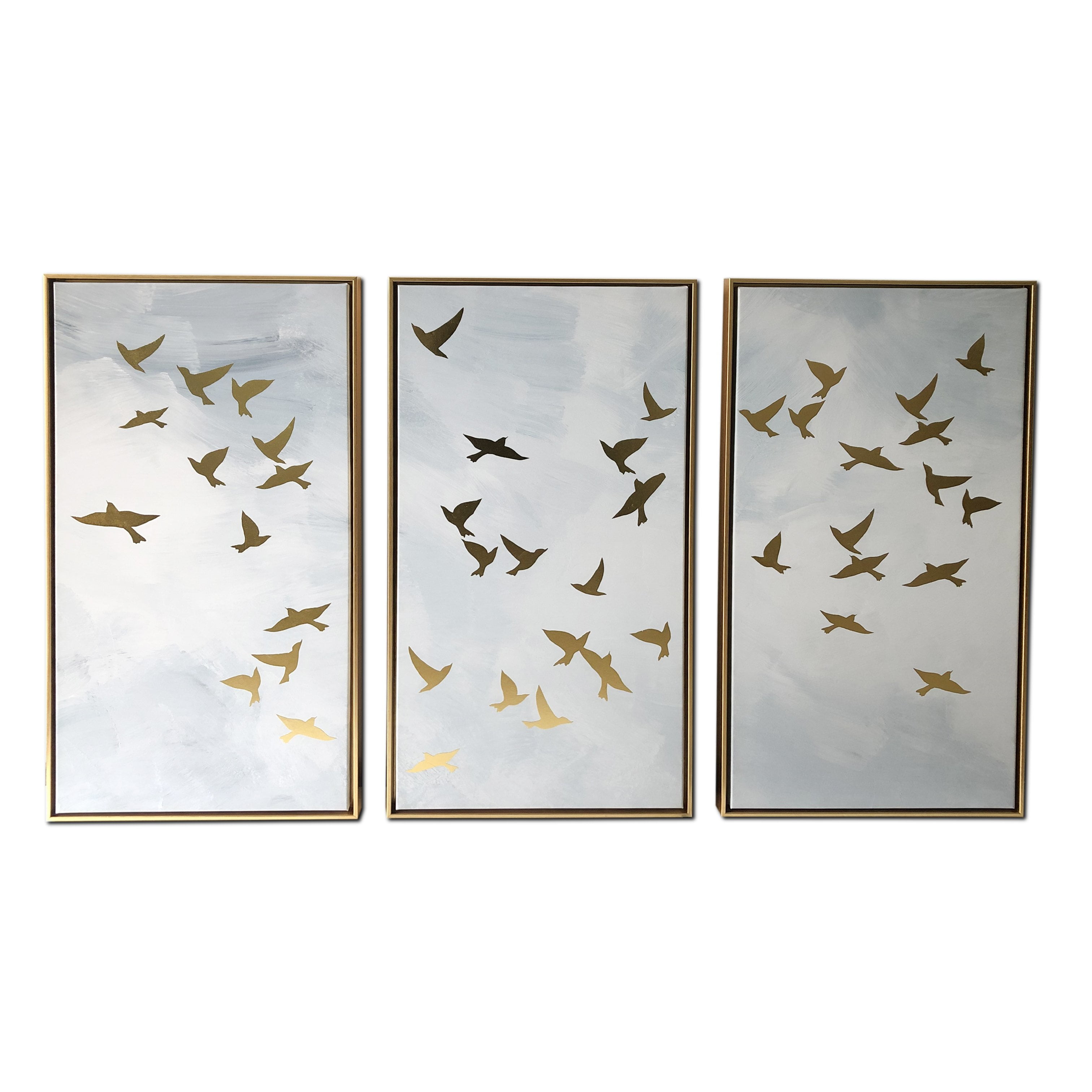 Golden Birds Triptych Floating Framed Canvas Wall Art