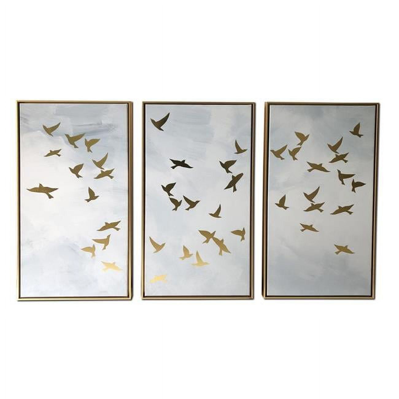 Golden Birds Triptych Framed Canvas Wall Art Set