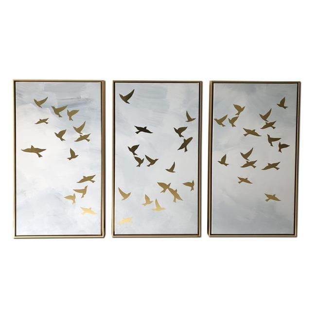 Golden Birds Triptych Framed Canvas Wall Art Set