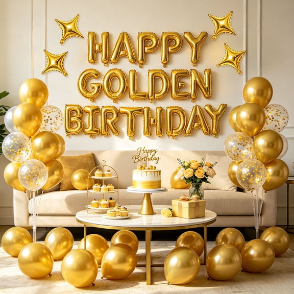 Golden Birthday Decorations - Elegant Party Supplies Set for Senior Celebrations & Family Gatherings