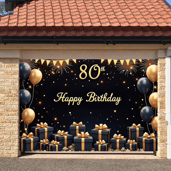 Golden Black 80th Birthday Banner Elegant Design Display Balloon Decor ...