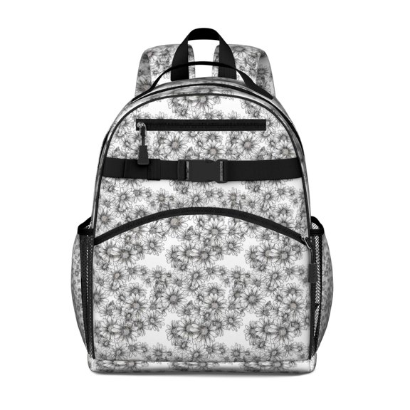 White Daisy Pattern Backpack for School,Cute School Bag,Schoolbag with Adjustable Shoulder Straps & Padded Back,15.25"x11.5"x5.25"