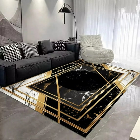Golden Black Luxury Carpet for Living Room European Marble Bedroom Bedside Non Slip Rug Sofa Table Side Area Rugs Home Floor Mat